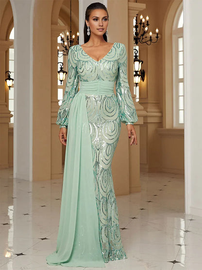 Timeless Special Occasion Elegant Silver Chiffon Mermaid Long Sleeve Long Prom Dress