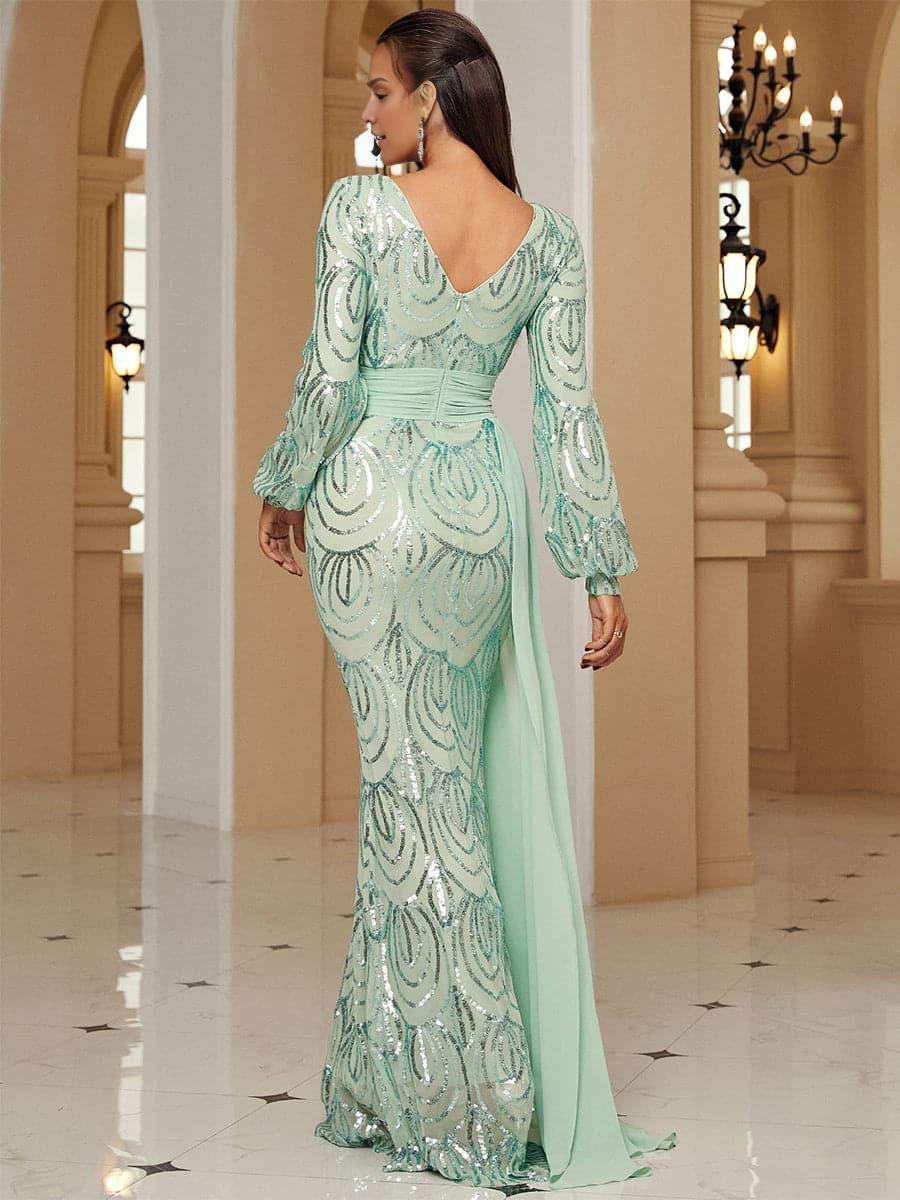Timeless Special Occasion Elegant Silver Chiffon Mermaid Long Sleeve Long Prom Dress