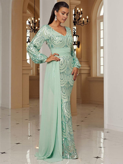 Timeless Special Occasion Elegant Silver Chiffon Mermaid Long Sleeve Long Prom Dress
