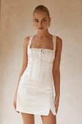 Sophisticated Graceful Elegant Red Satin Sheath Square Neck Sleeveless Mini Homecoming Dress