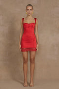 Beautiful Timeless Special Occasion Elegant Red Satin Sheath Sleeveless Mini Homecoming Dress