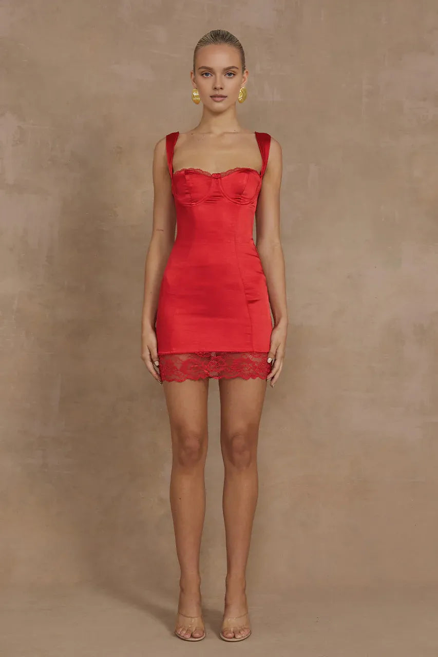 Beautiful Timeless Special Occasion Elegant Red Satin Sheath Sleeveless Mini Homecoming Dress