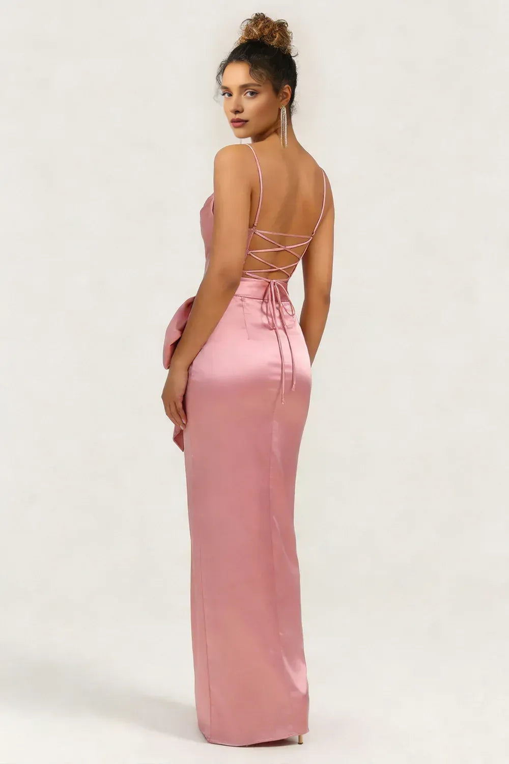 Sophisticated Graceful Elegant Blush Pink Satin Sheath Cowl Sleeveless Floor-Length Prom Dress