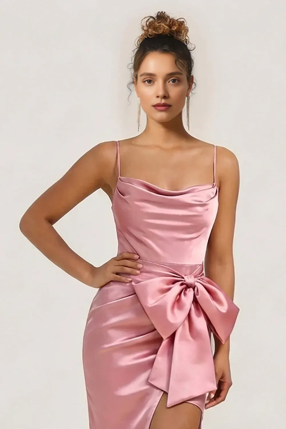 Sophisticated Graceful Elegant Blush Pink Satin Sheath Cowl Sleeveless Floor-Length Prom Dress
