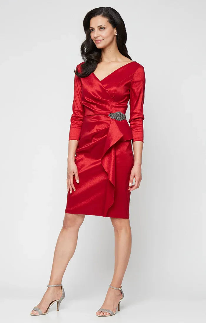 Elegant Royal Blue Satin Sheath Long Sleeve Knee-Length Mother of the Bride Dress