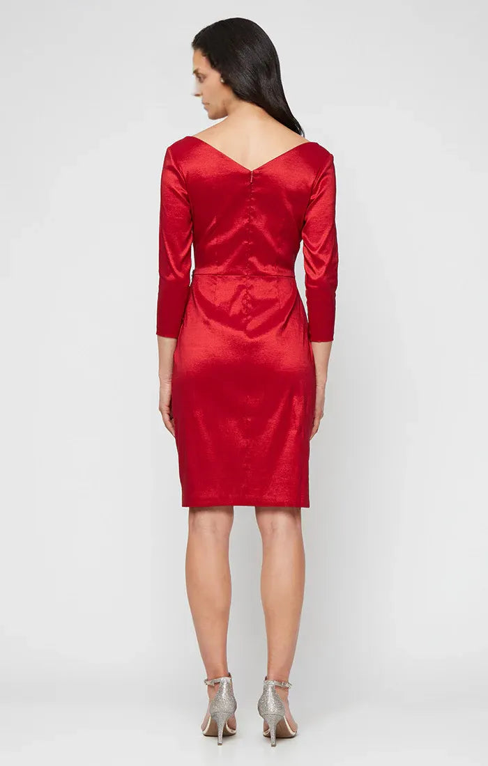 Elegant Royal Blue Satin Sheath Long Sleeve Knee-Length Mother of the Bride Dress