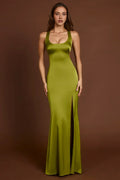 Special Occasion Sophisticated Elegant Olive Green Lace Scoop Neck Sleeveless Prom Dress