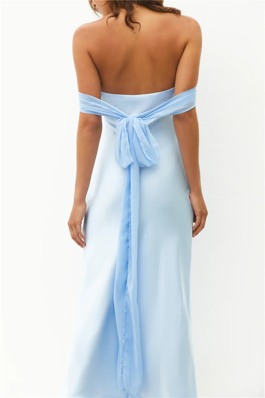 Special Occasion Sophisticated Graceful Elegant Sky Blue Satin Strapless Sleeveless Cocktail Dress