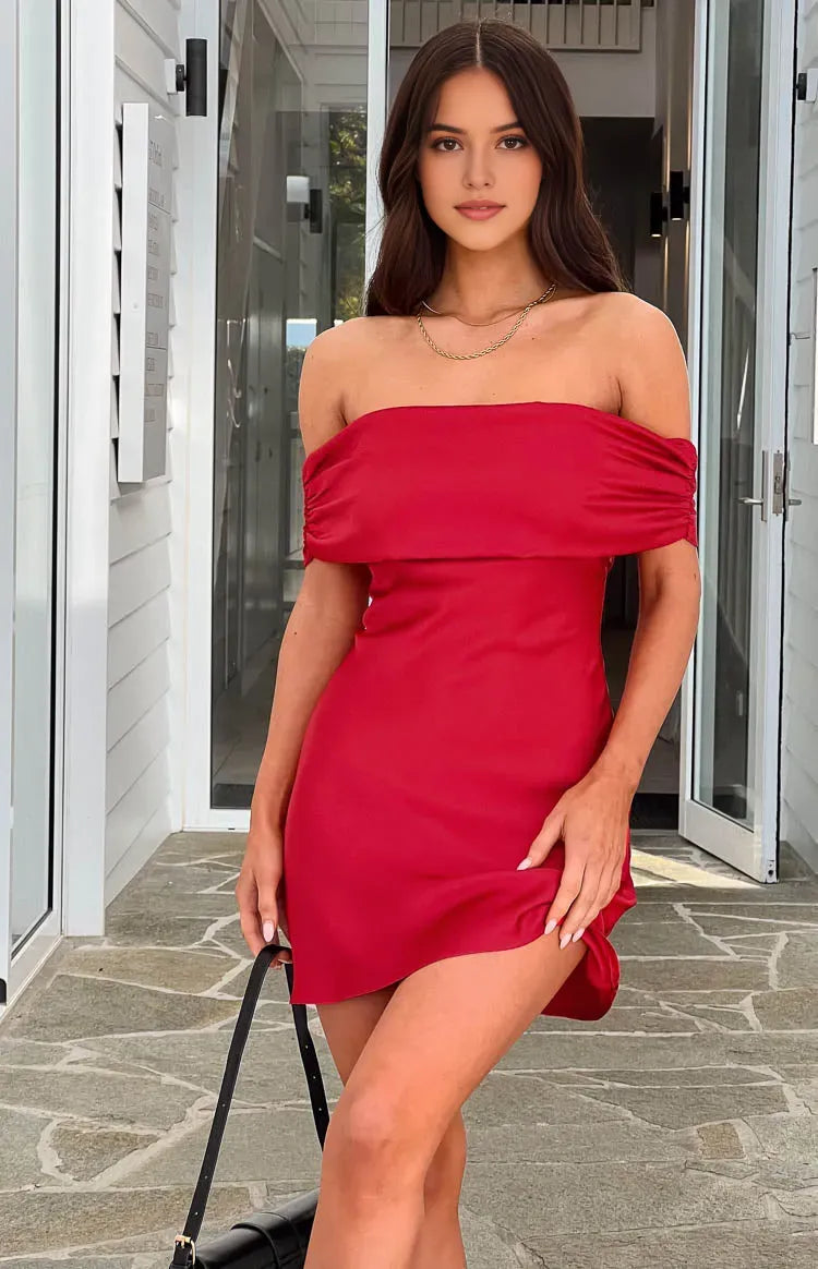 Red Primrose Off the Shoulde Homecoming Dresses Elegant Red Homecoming Dress Off Shoulder Design, Ruched Bust Bodycon&nbsp;