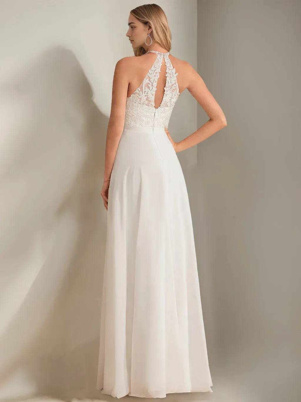 Princess Halter Neck Sleeveless Floor-Length Wedding Dress with Appliques