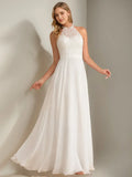 Princess Halter Neck Sleeveless Floor-Length Wedding Dress with Appliques