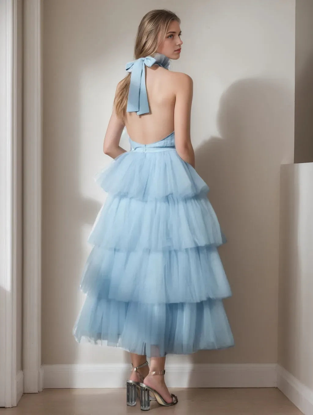 Princess Halter Neck Sleeveless Tea-Length Prom Cocktail Dresses