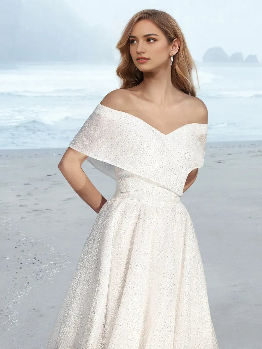 Princess Off-the-Shoulder Floor-Length Wedding Dress