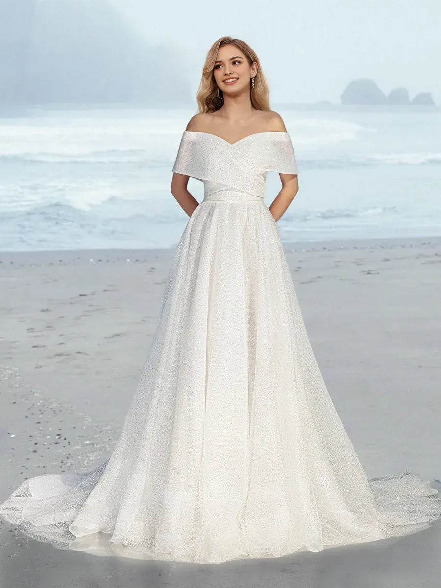 Princess Off-the-Shoulder Floor-Length Wedding Dress