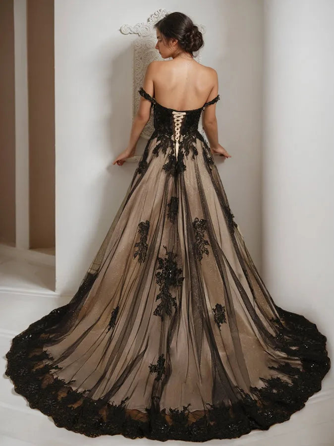 Princess Off-the Shoulder Sleeveless Wedding Dress with Appliques Beading