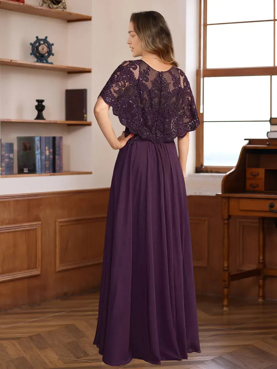 Princess Round Neck Floor-Length Elegant Mother of the Bride Groom Dresses with Appliques