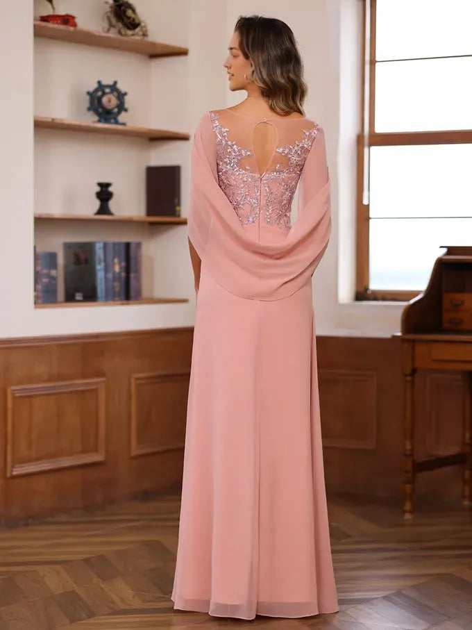 Princess Scoop Floor-Length Mother of the Bride Outfits with Pleated Sequins