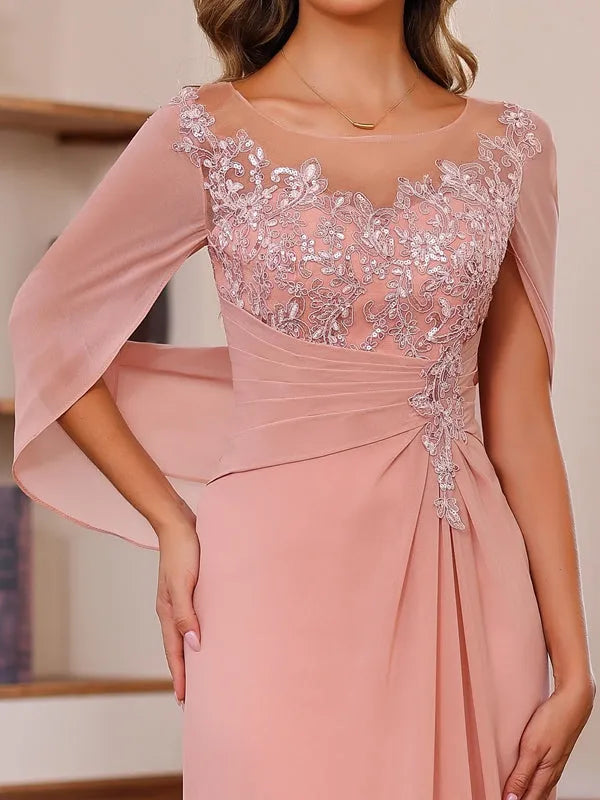 Princess Scoop Floor-Length Mother of the Bride Outfits with Pleated Sequins