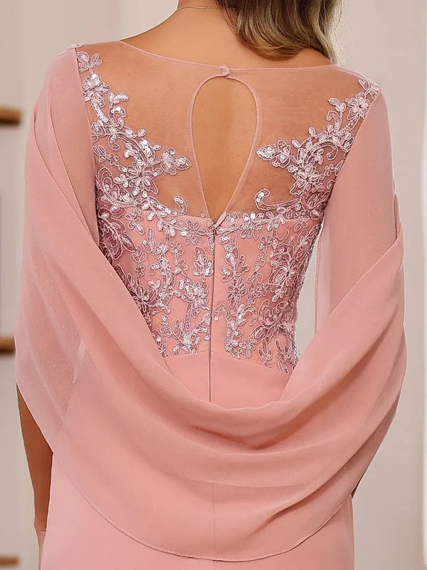 Princess Scoop Floor-Length Mother of the Bride Outfits with Pleated Sequins