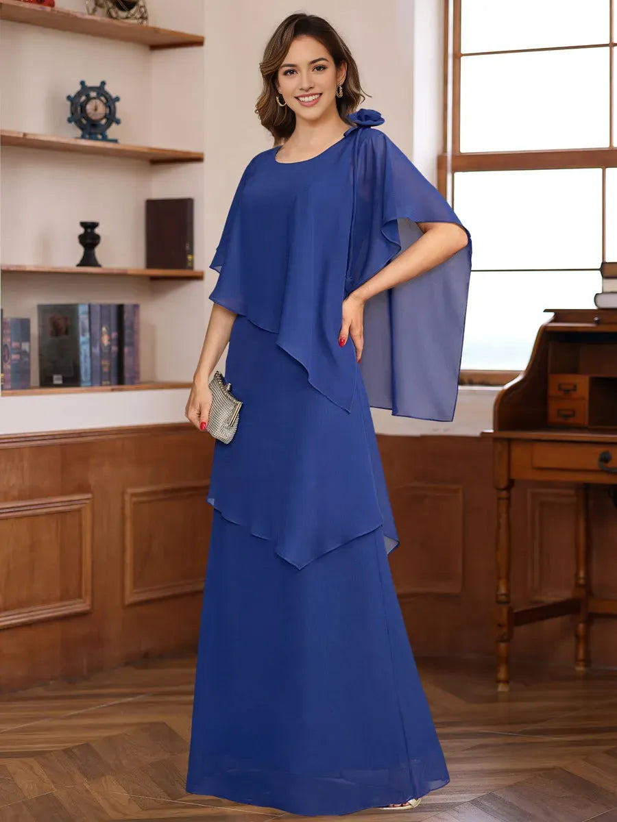 Princess Short Sleeves Floor-Length Mother of the Bride Dresses with Ruffles Flower