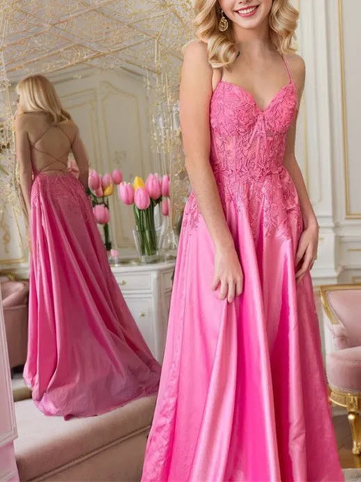 Elegant Red A-Line Classic-Neck Sleeveless Classic-Back Floor-Length Prom Dress