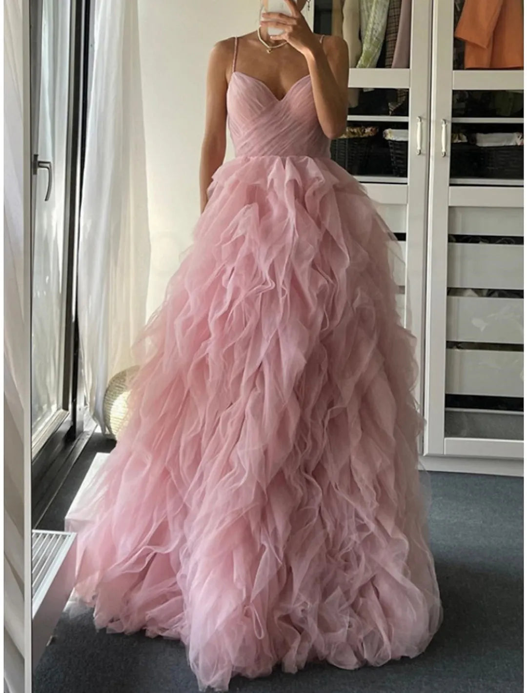 Princess Spaghetti Straps Long Prom Dresses