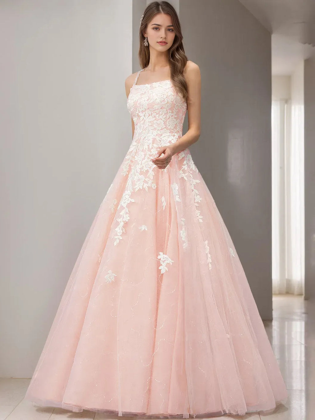 Princess Spaghetti Straps Sleeveless Floor-Length Wedding Dress with Appliques