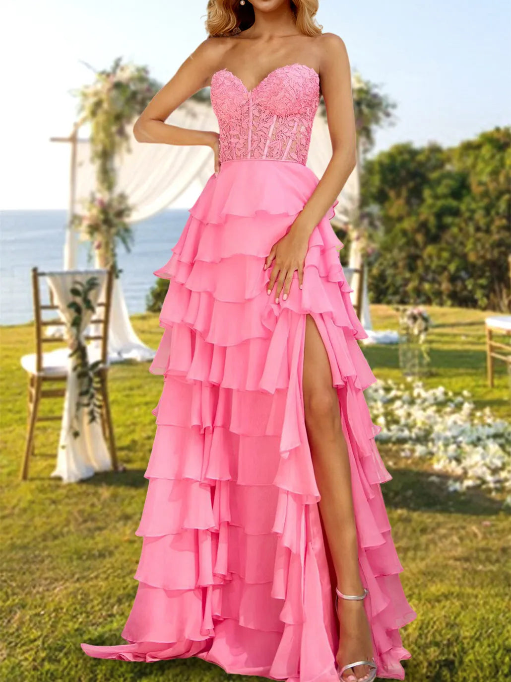 Elegant Red Sequin A-Line Strapless Classic-Sleeve Classic-Back Floor-Length Prom Dress