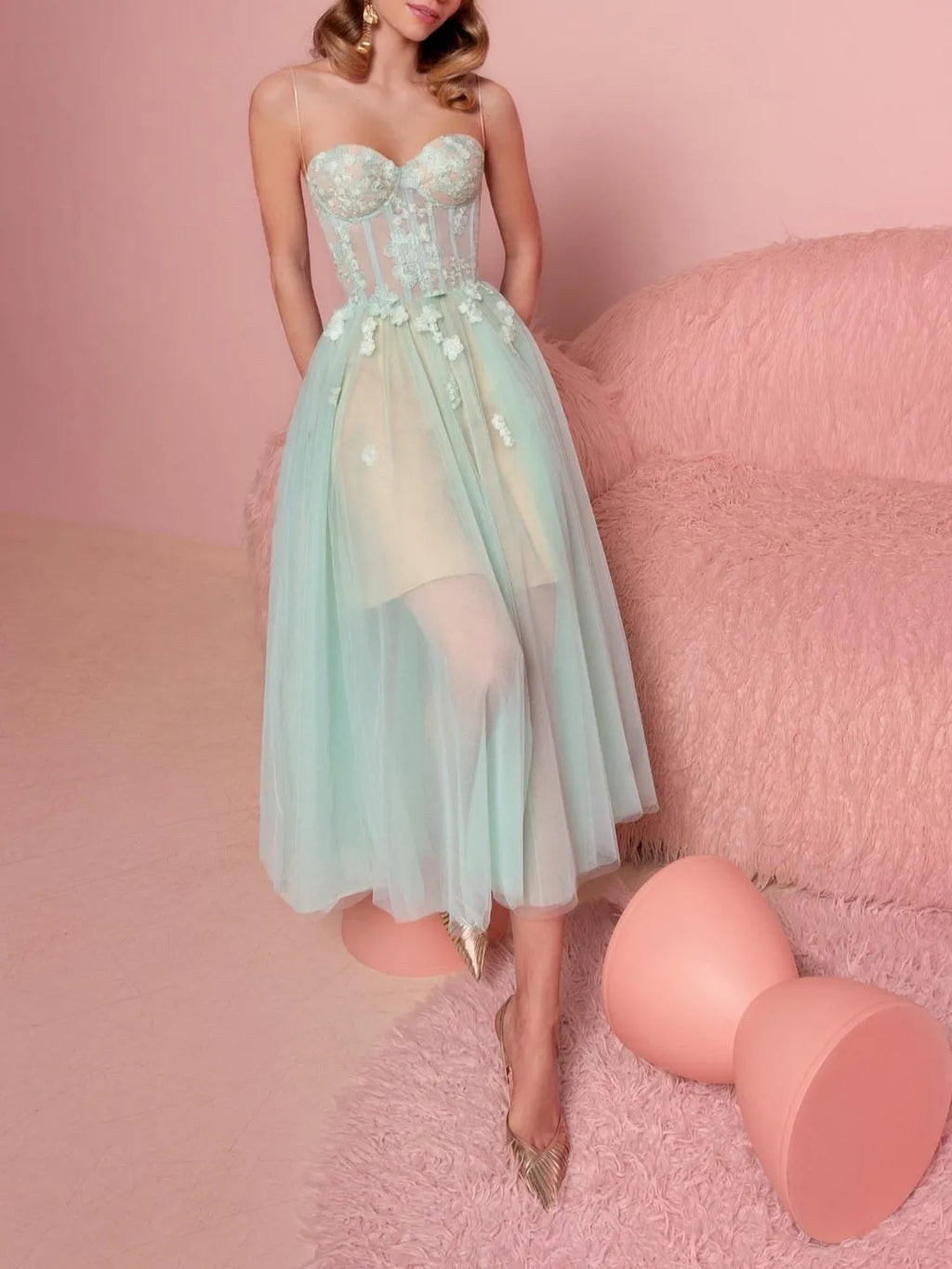 Princess Strapless Sleeveless Tea-Length Homecoming Dresses
