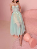 Princess Strapless Sleeveless Tea-Length Homecoming Dresses