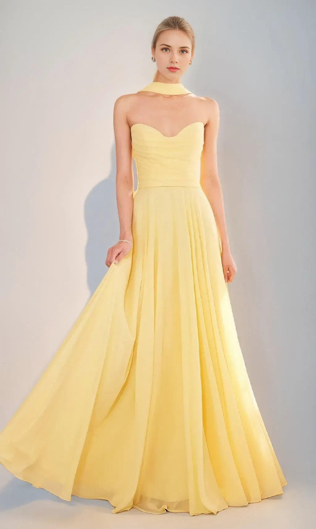 Princess Strapless Sweetheart Backless Floor-Length Prom Dresses with Ribbon Lace-up