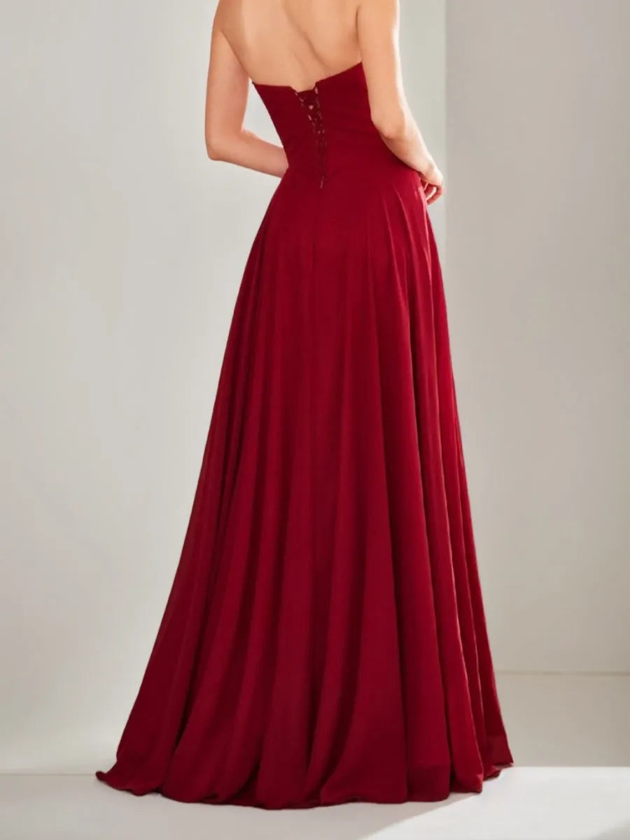 Princess Strapless Sweetheart Backless Floor-Length Prom Dresses with Ribbon Lace-up