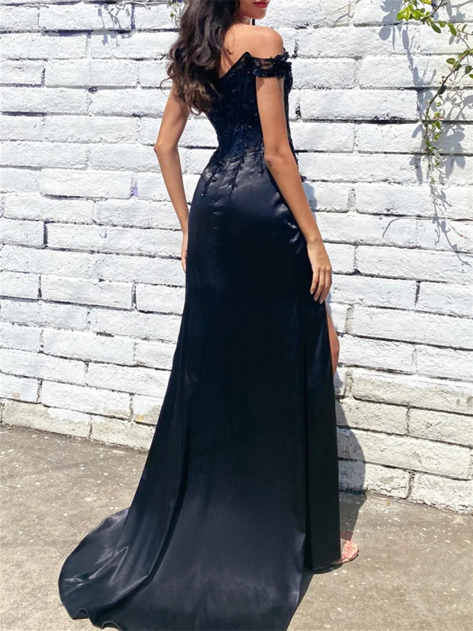 Princess Sweetheart Off-the-Shoulder Floor-Length Prom Dresses with Embroidery