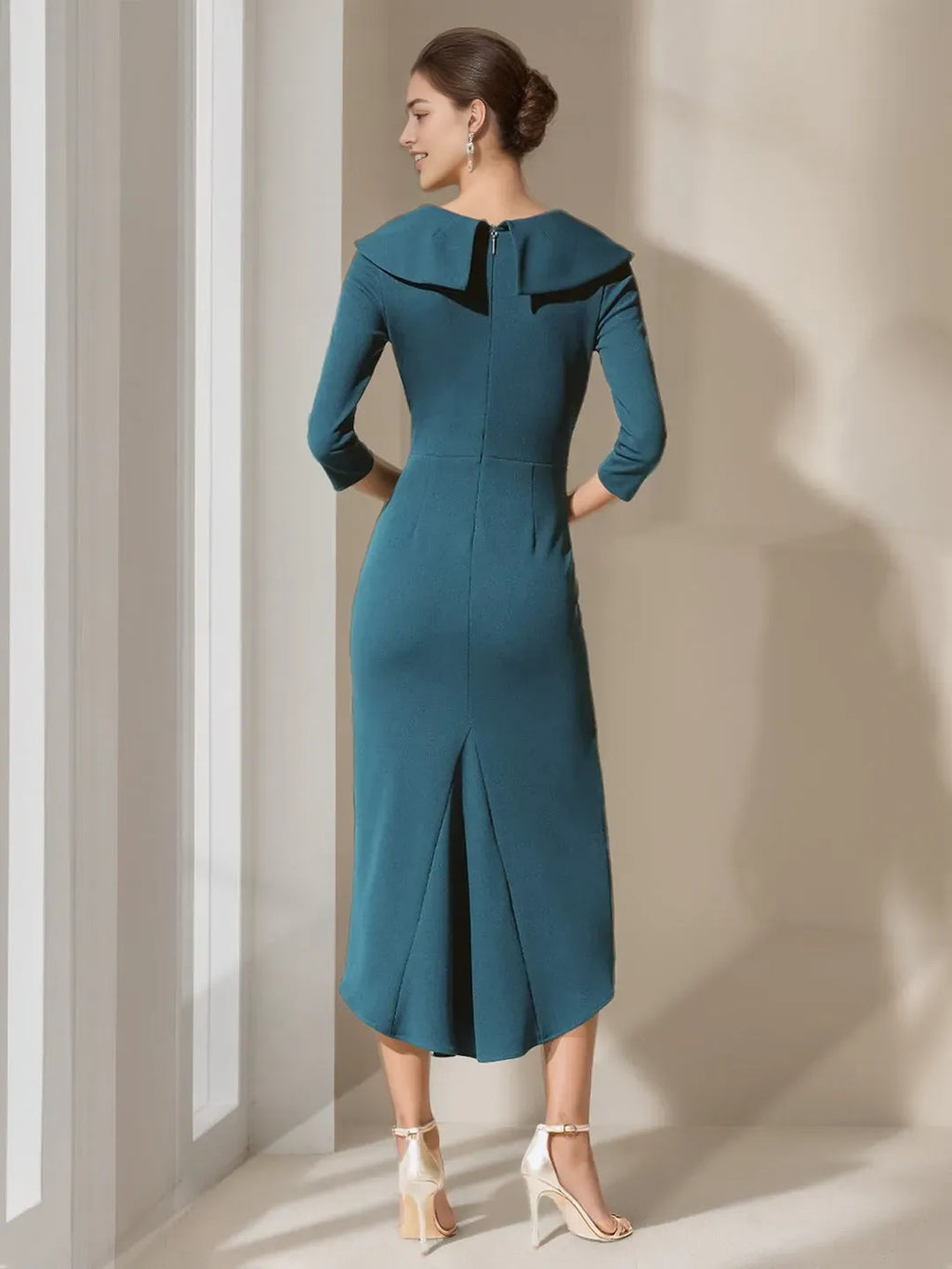 Princess V-Neck 3/4 Sleeves Asymmetrical Mother of the Bride Dresses with Ruffle