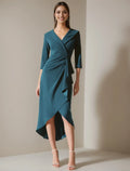 Princess V-Neck 3/4 Sleeves Asymmetrical Mother of the Bride Dresses with Ruffle