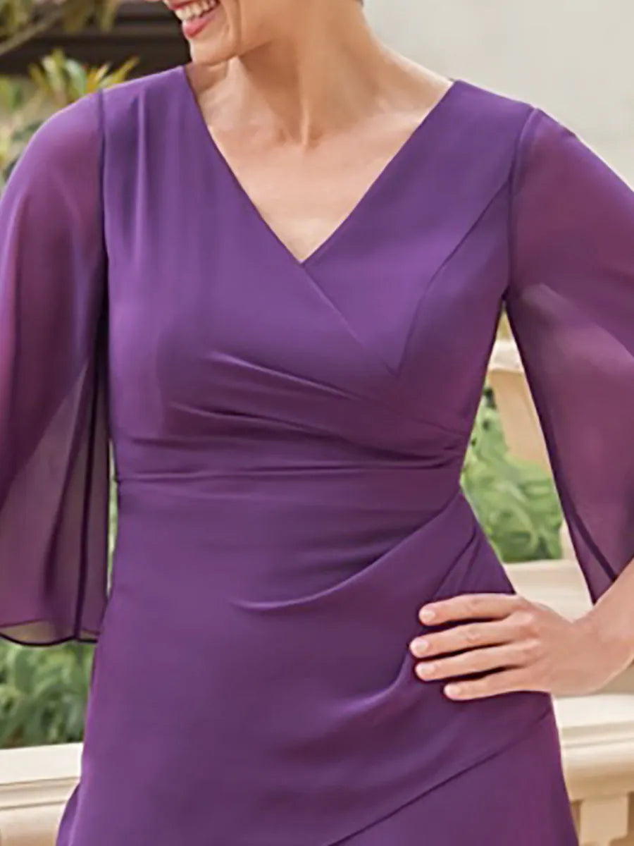 Princess V-Neck 3/4 Sleeves Mother Of The Bride Groom Dresses with Ruffles