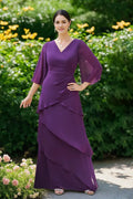 Princess V-Neck 3/4 Sleeves Mother Of The Bride Groom Dresses with Ruffles