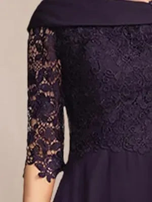 Princess V-Neck Half Sleeves Tea Length Mother of the Bride Groom Dresses with Appliques