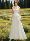 Princess V-Neck Sleeveless Ankle-Length Wedding Dress with Appliques