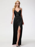 Burgundy Prom Dresses Halter Straps V-Neck Up Back Prom Dress With Slit