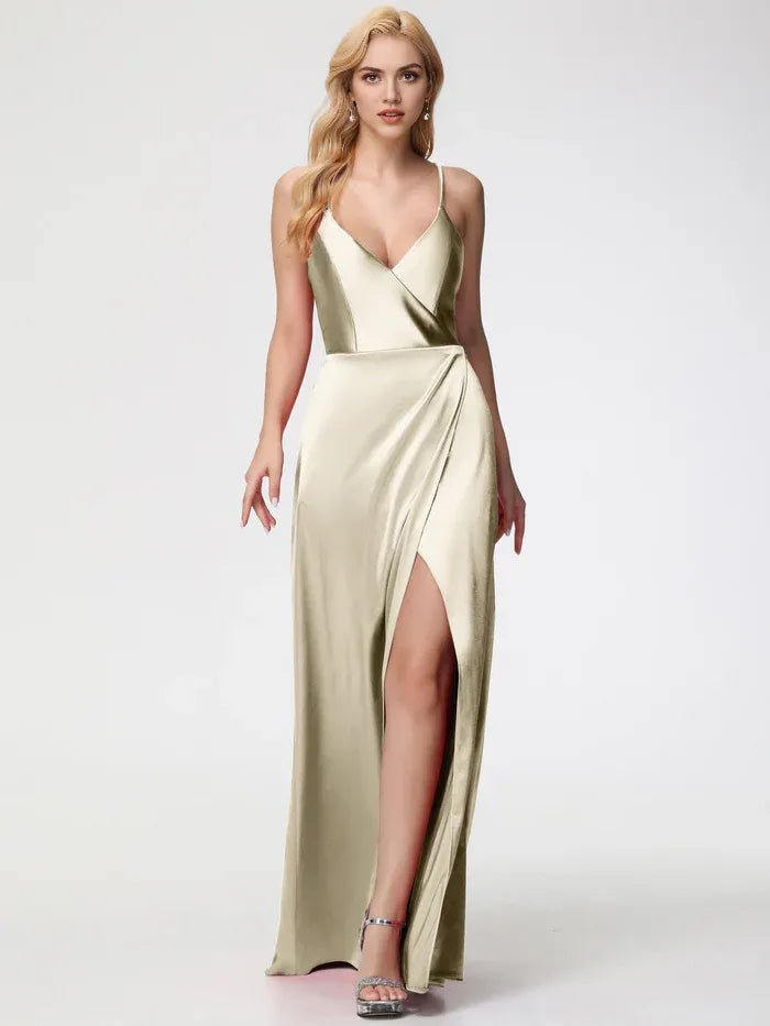 Burgundy Prom Dresses Halter Straps V-Neck Up Back Prom Dress With Slit