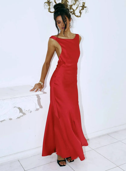 Stylish Refined Beautiful Timeless Special Occasion Sophisticated Elegant Red Satin Prom Dress