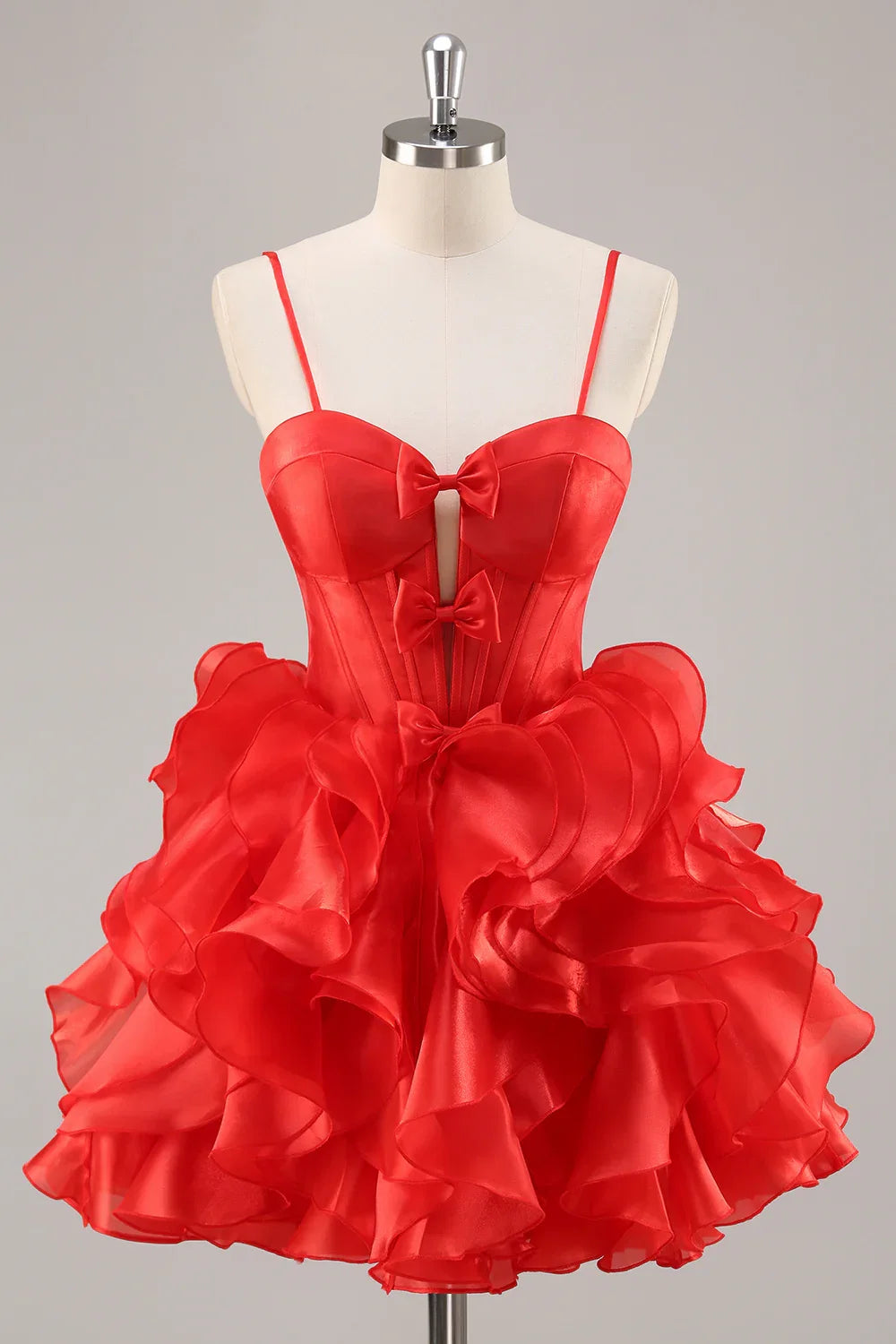 Red Corset Short Ruffled Homecoming Dress with Bows