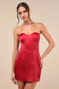 Red Strapless Homecoming Dresses Corset Bodice Bodycon Fit Dance into Elegance at Your Homecoming Celebration