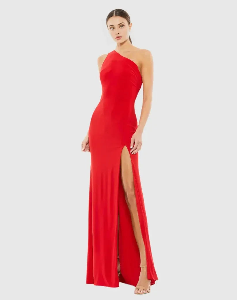 Refined Beautiful Timeless Chic Elegant Red Jersey Sheath Sleeveless Floor-Length Prom Dress