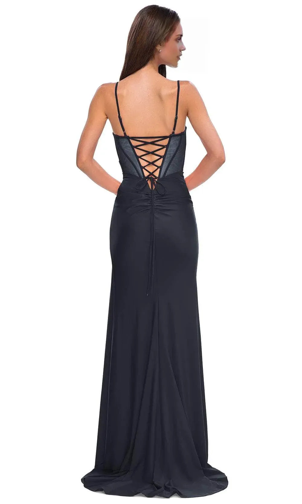 Red Spaghetti Strap Prom Gown with Side Slit and Ruched Detail Perfect for Formal Balls Galas