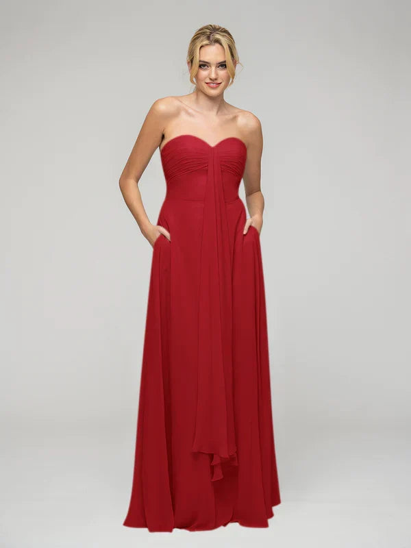 A Line Strapless Bridesmaid Dresses With Ribbons