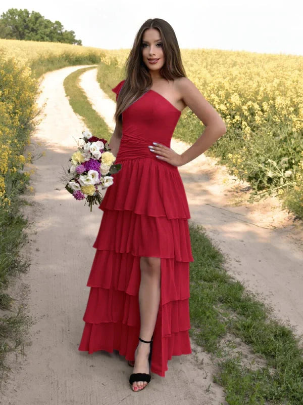 One Shoulder Tiered Skirt Bridesmaid Dresses