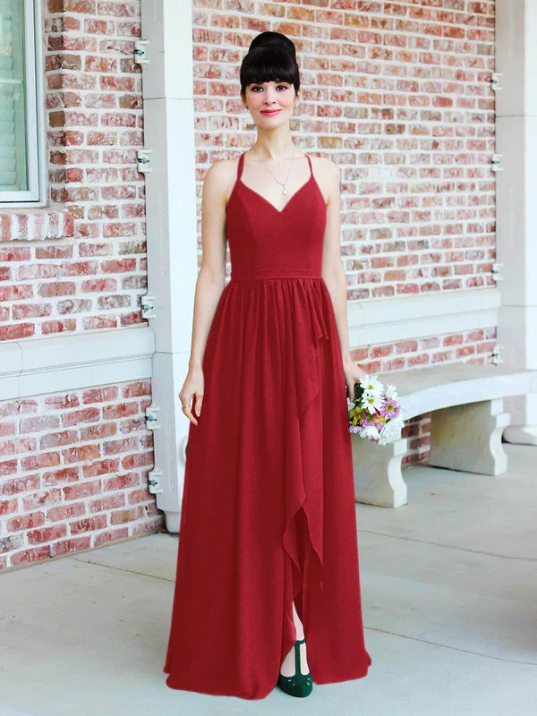 Tie Back Bridesmaid Dresses With Ruffles Slit