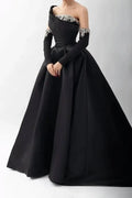 Black Regal Asymmetric Sleeveless Beaded Evening Dress